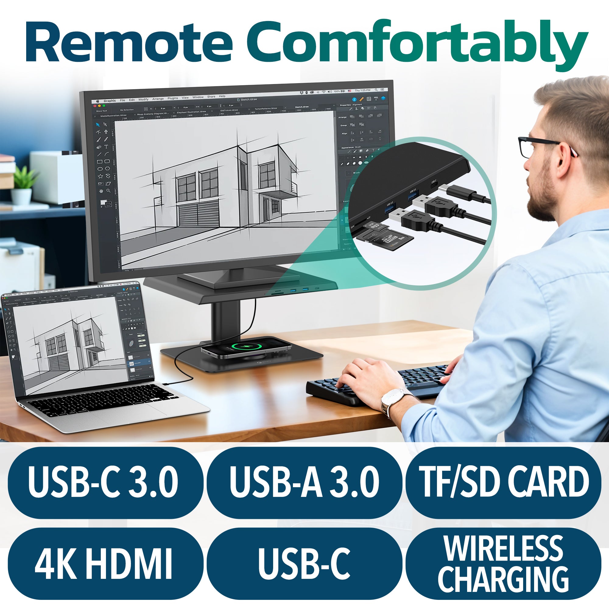 Purely S502 Ergonomic Adjustable Monitor Riser & Docking Station