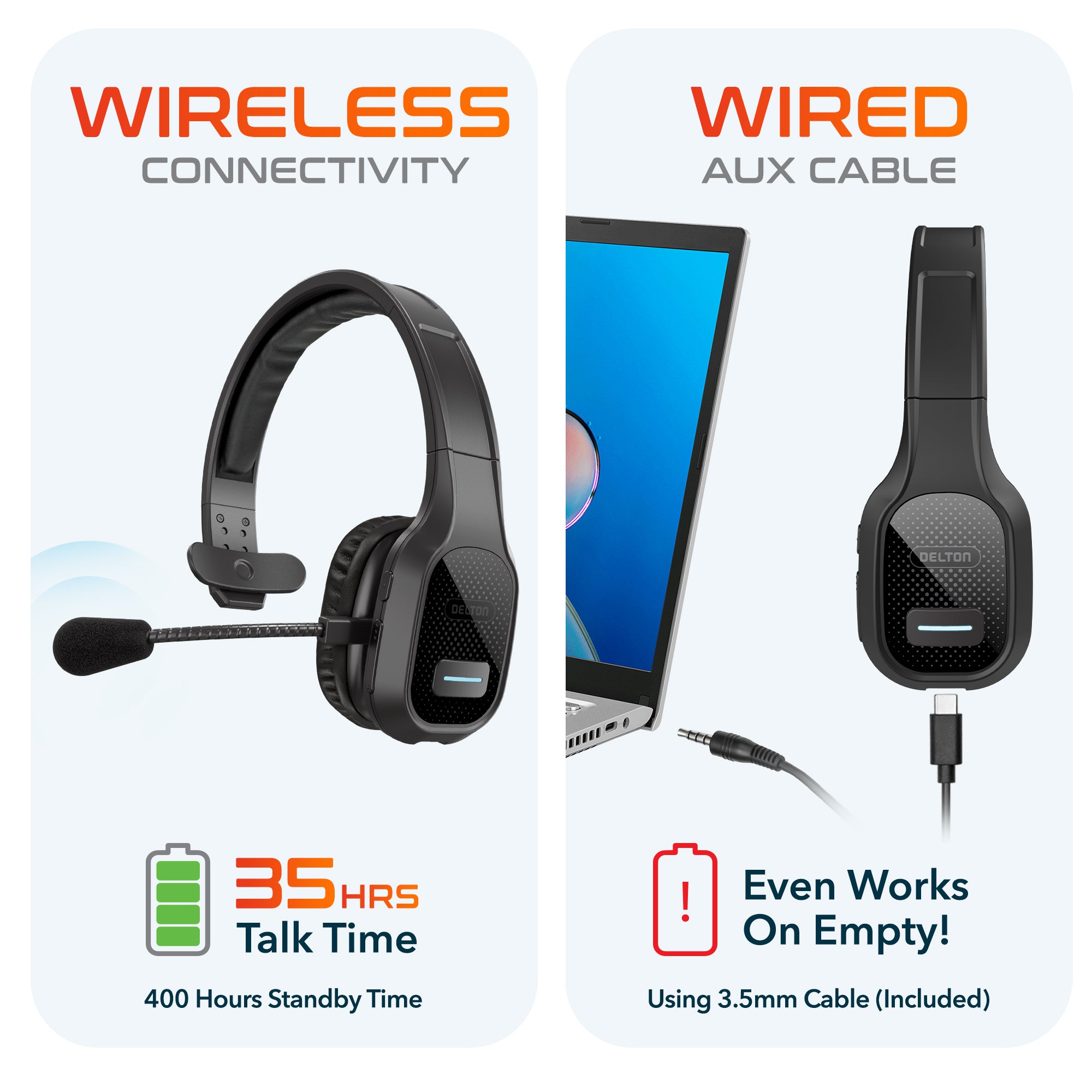 Delton 20X Mono Computer Headset With HS1 Wireless Charging Station, Black