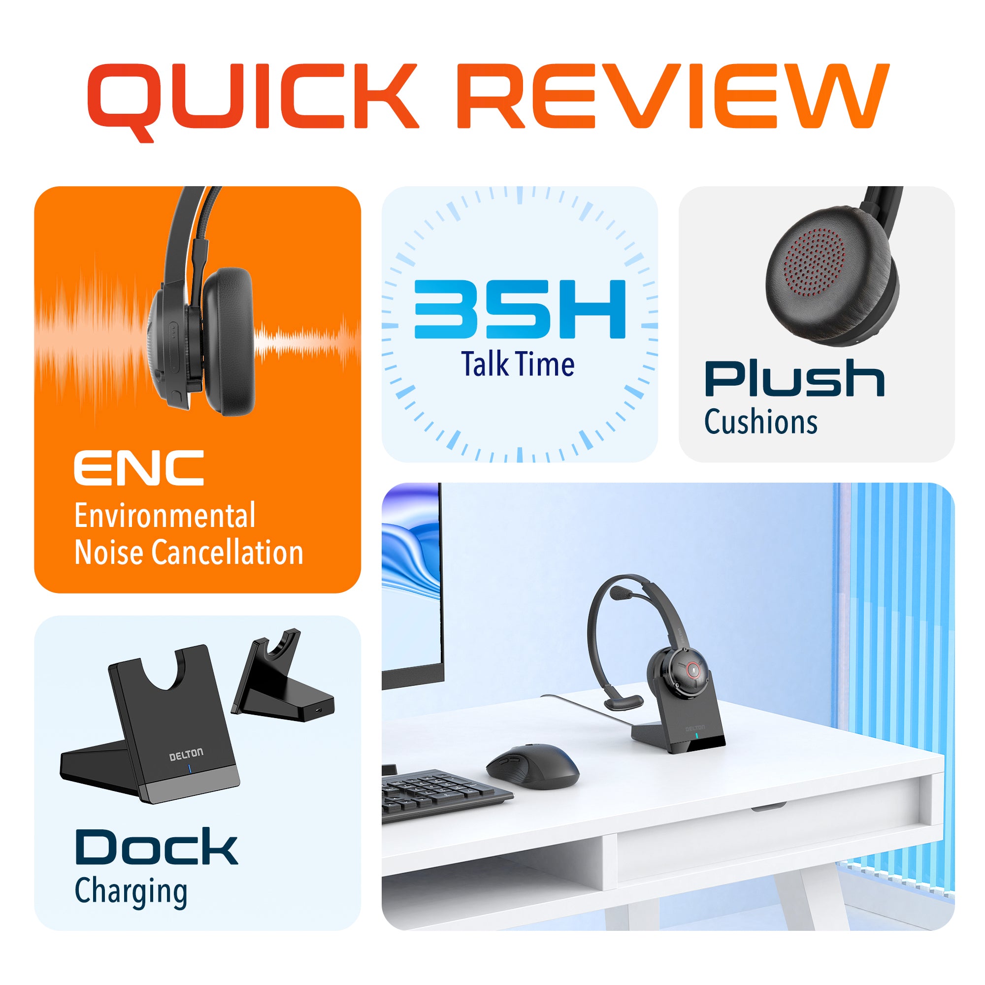 Delton 50X Wireless Noise Canceling Bluetooth Computer On Ear Headset
