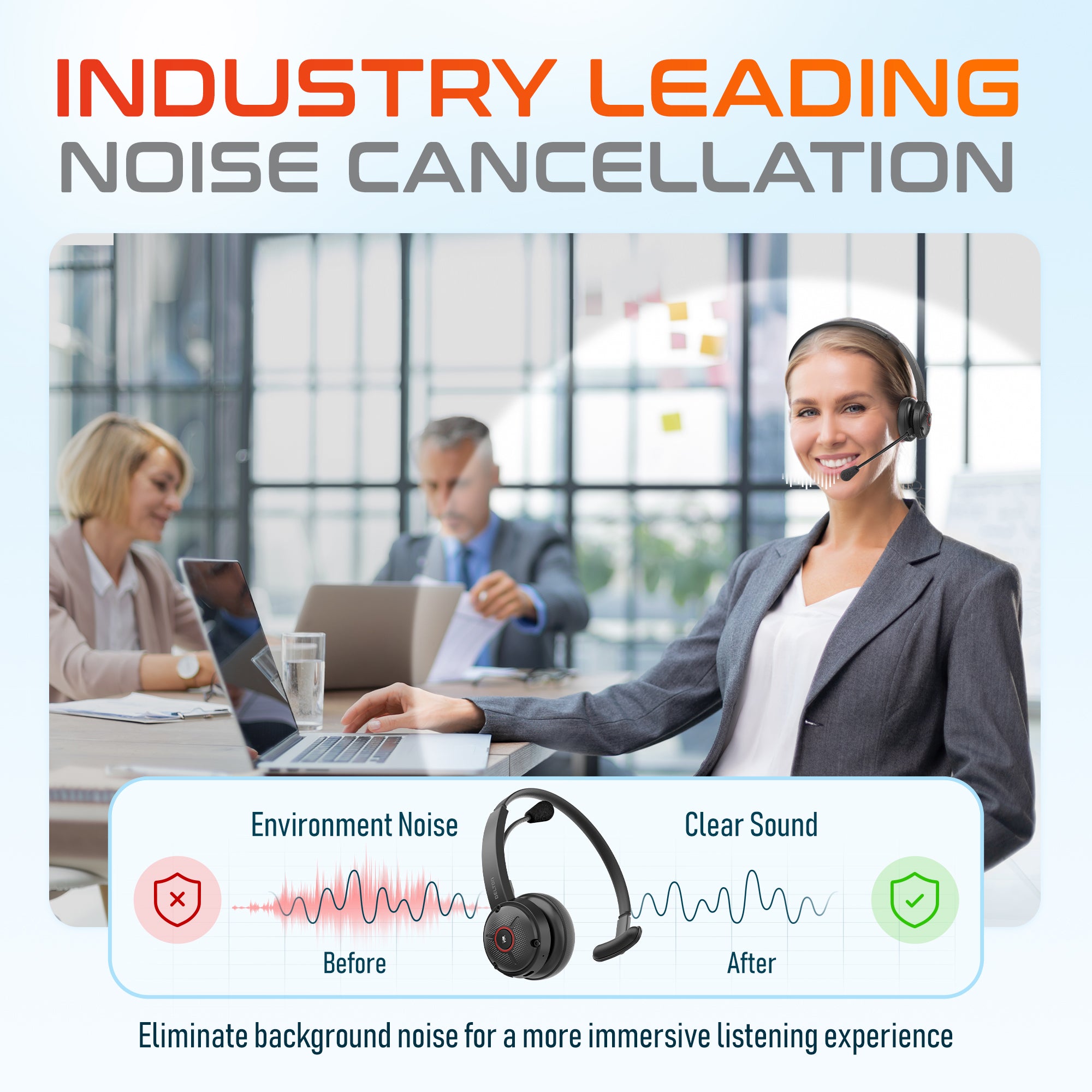 Delton 50X Wireless Noise Canceling Bluetooth Computer On Ear Headset