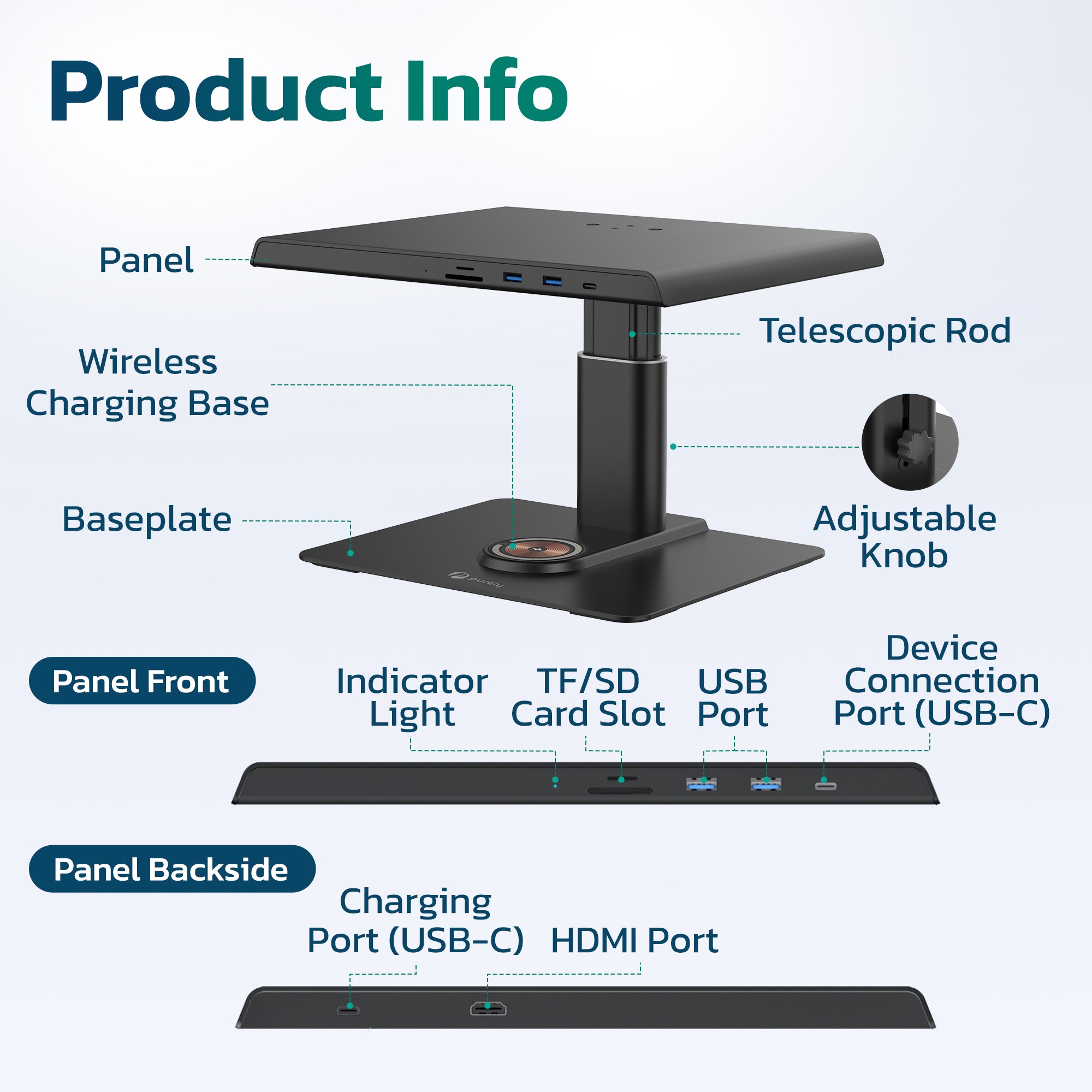 Purely S502 Ergonomic Adjustable Monitor Riser & Docking Station