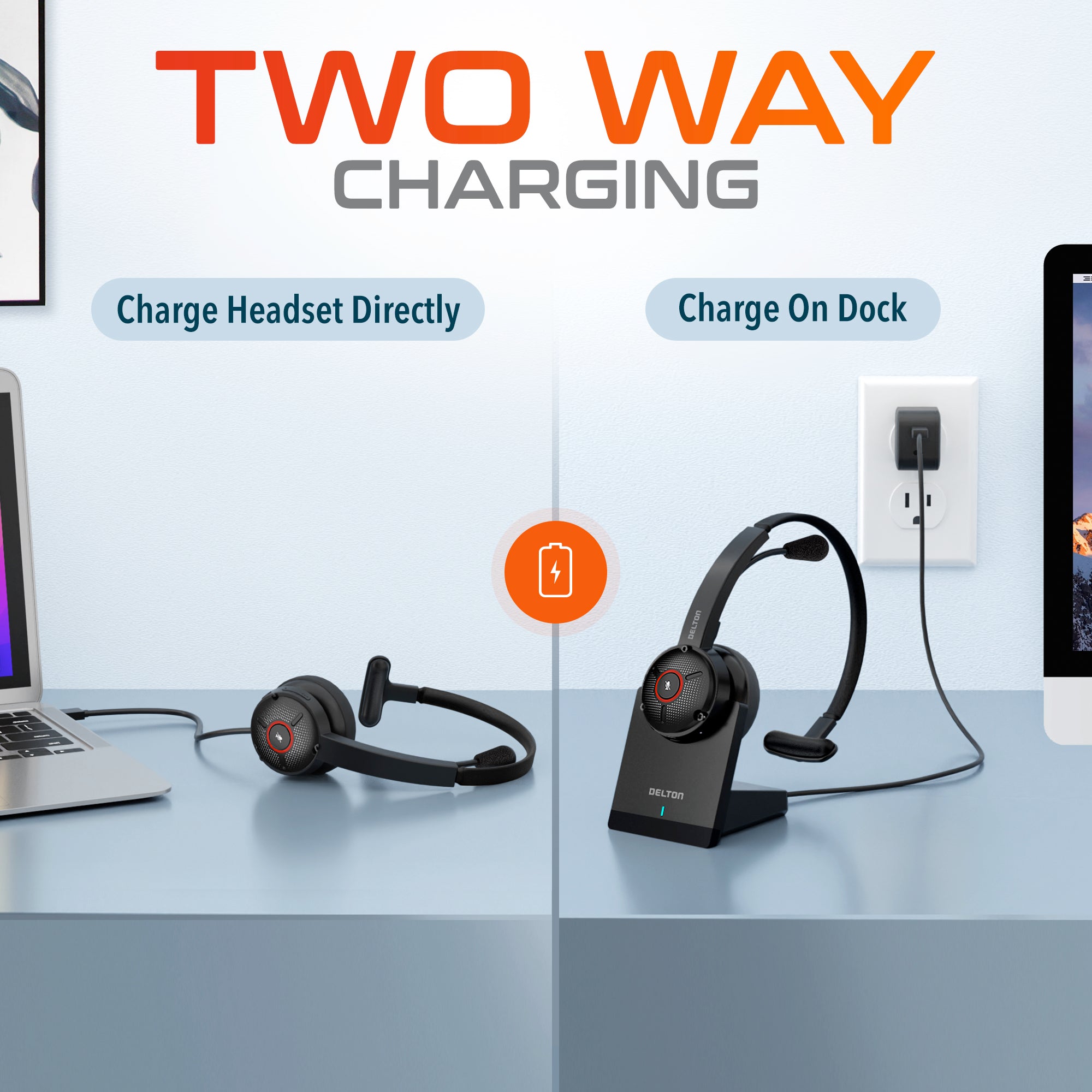 Delton 50X Wireless Noise Canceling Bluetooth Computer On Ear Headset