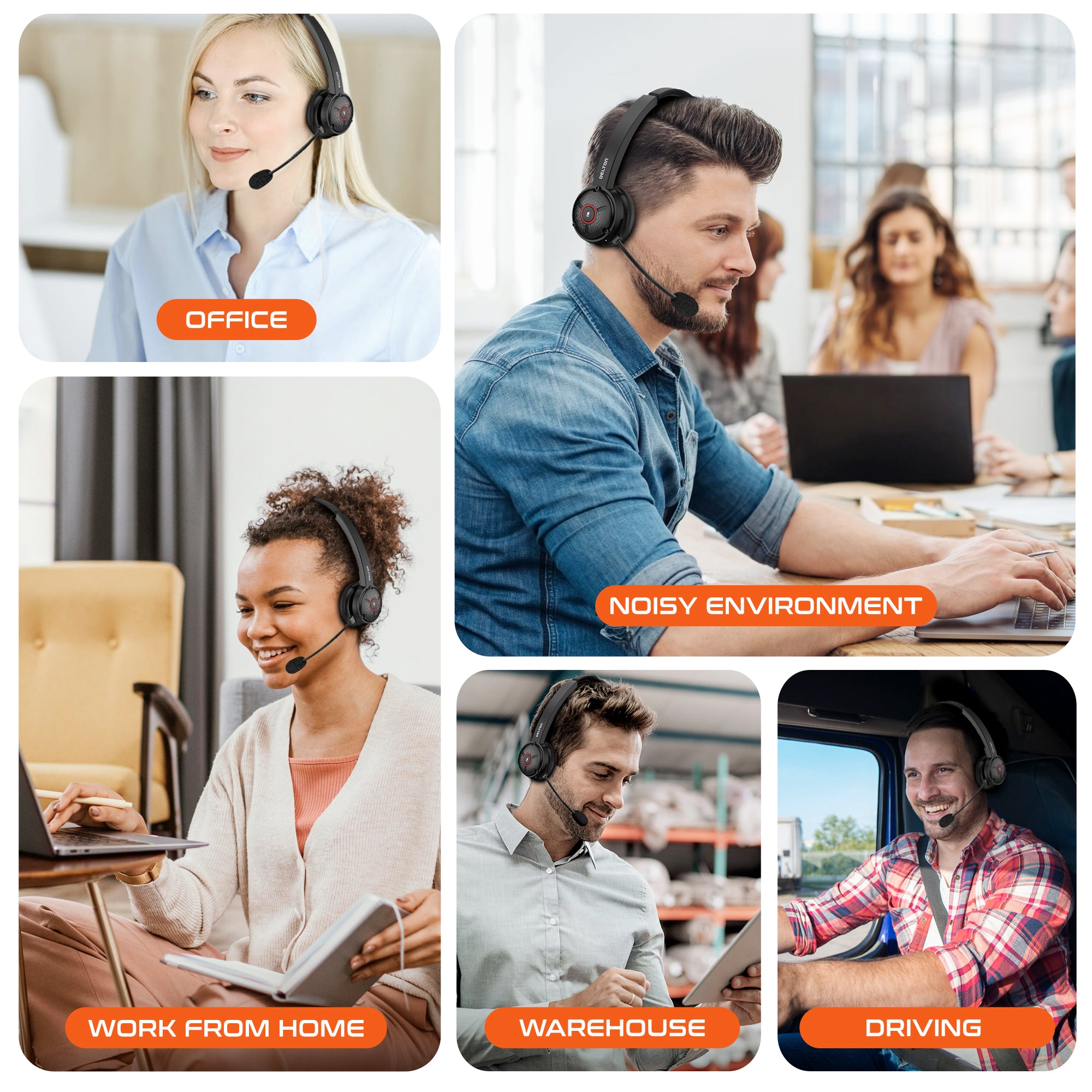 Delton 50X Wireless Noise Canceling Bluetooth Computer On Ear Headset