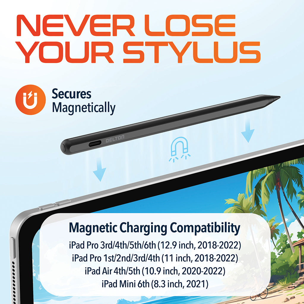 Delton AP7 Bluetooth Stylus Pen with Palm Rejection and Tilt Precision, Black