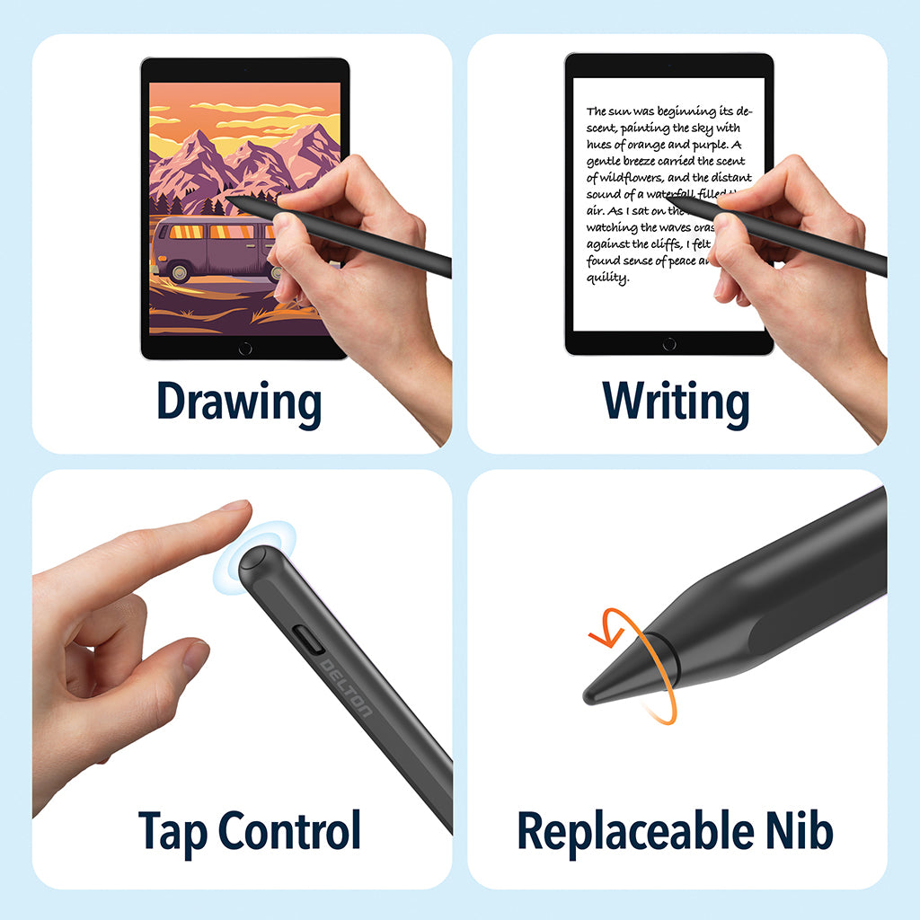 Delton AP7 Bluetooth Stylus Pen with Palm Rejection and Tilt Precision, Black