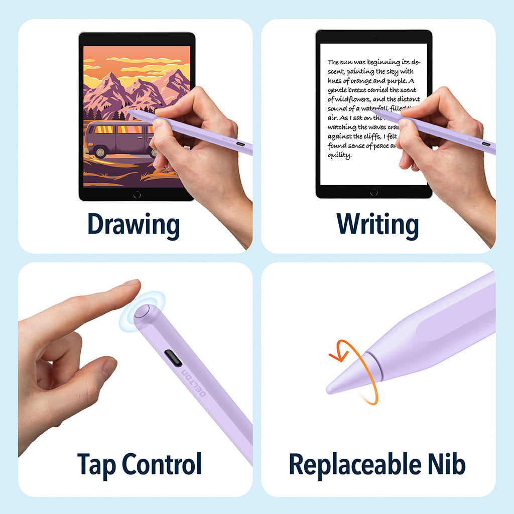 Delton AP7 Bluetooth Stylus Pen with Palm Rejection and Tilt Precision, Purple
