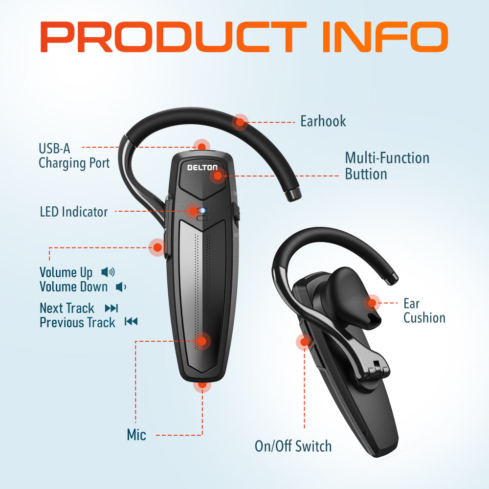Delton 87X Wireless Single Ear Bluetooth Computer Headset with Microphone & USB Dongle