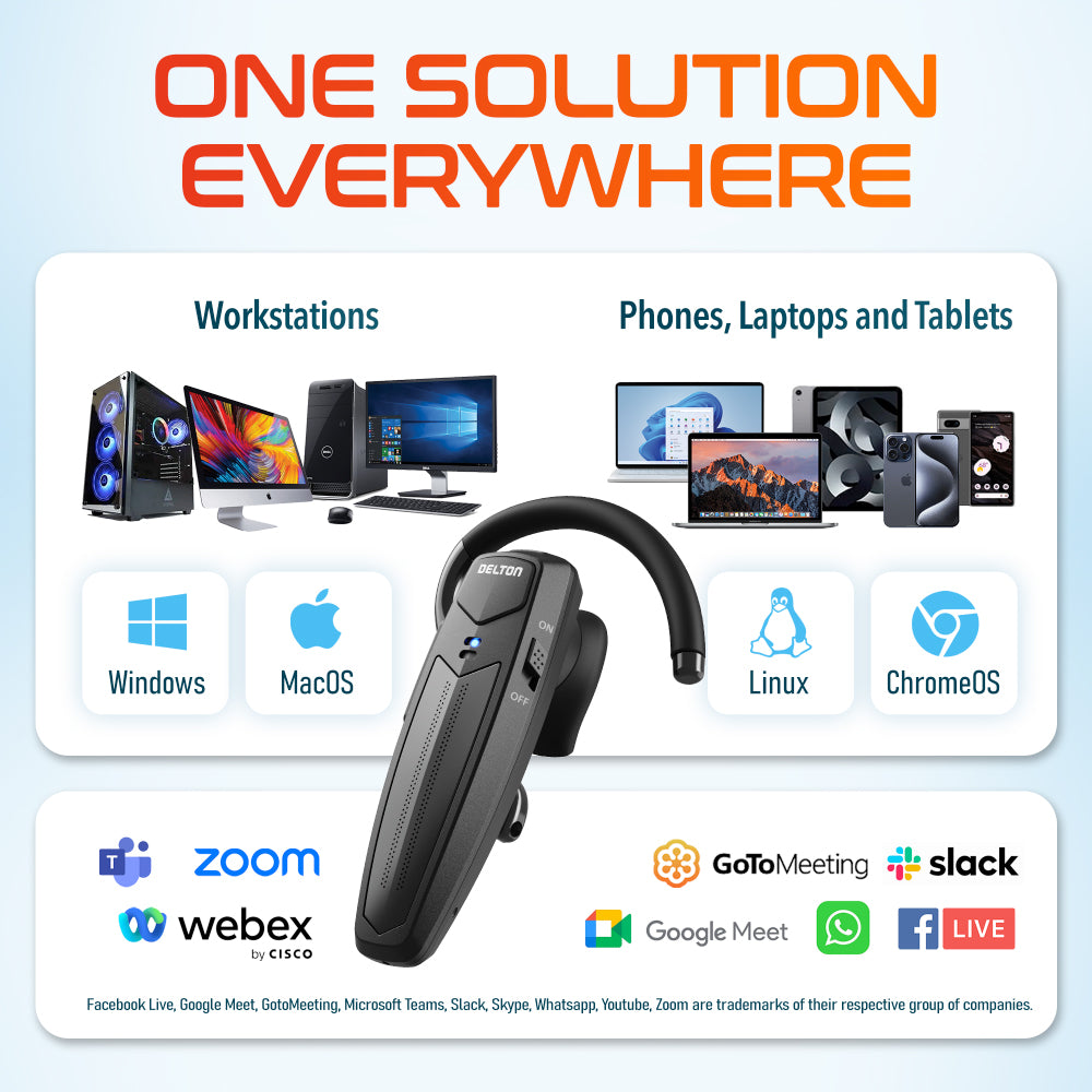Delton 87X Wireless Single-Ear Bluetooth Computer Headset with Mic