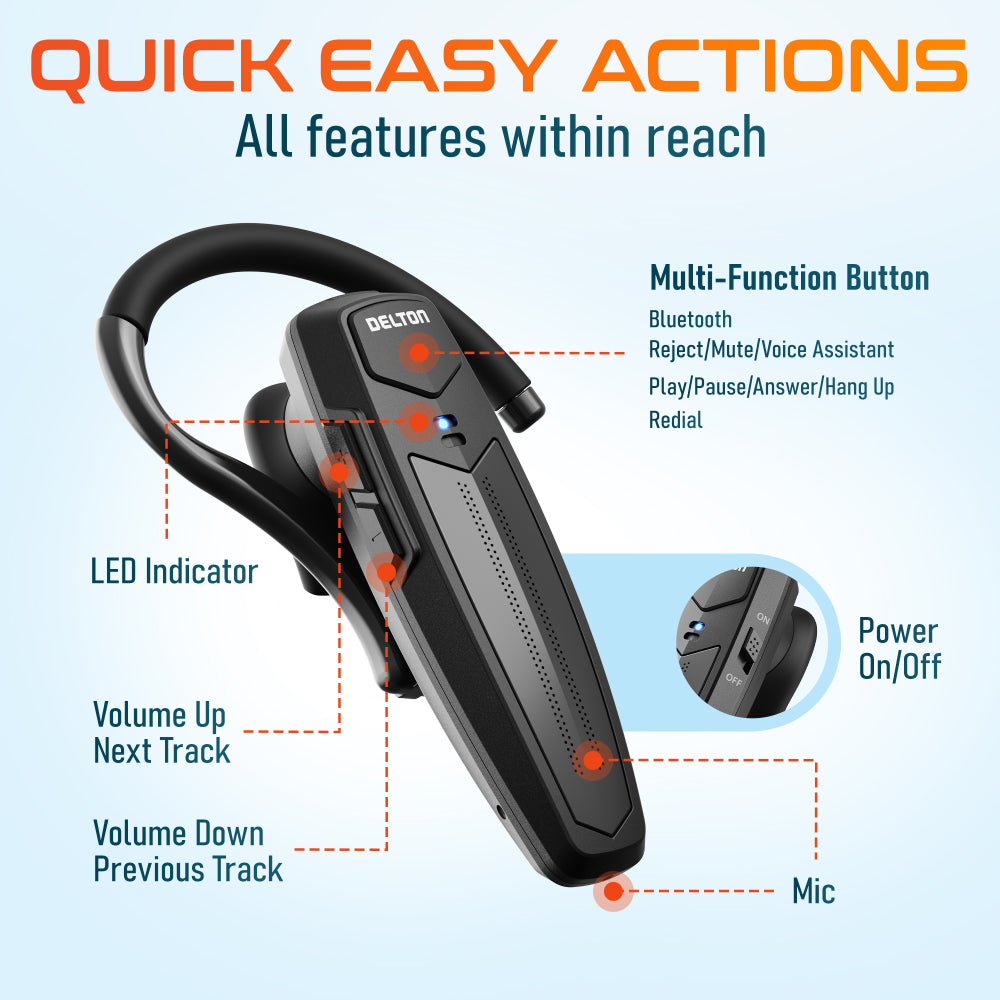 Delton 87X Wireless Single-Ear Bluetooth Computer Headset with Mic