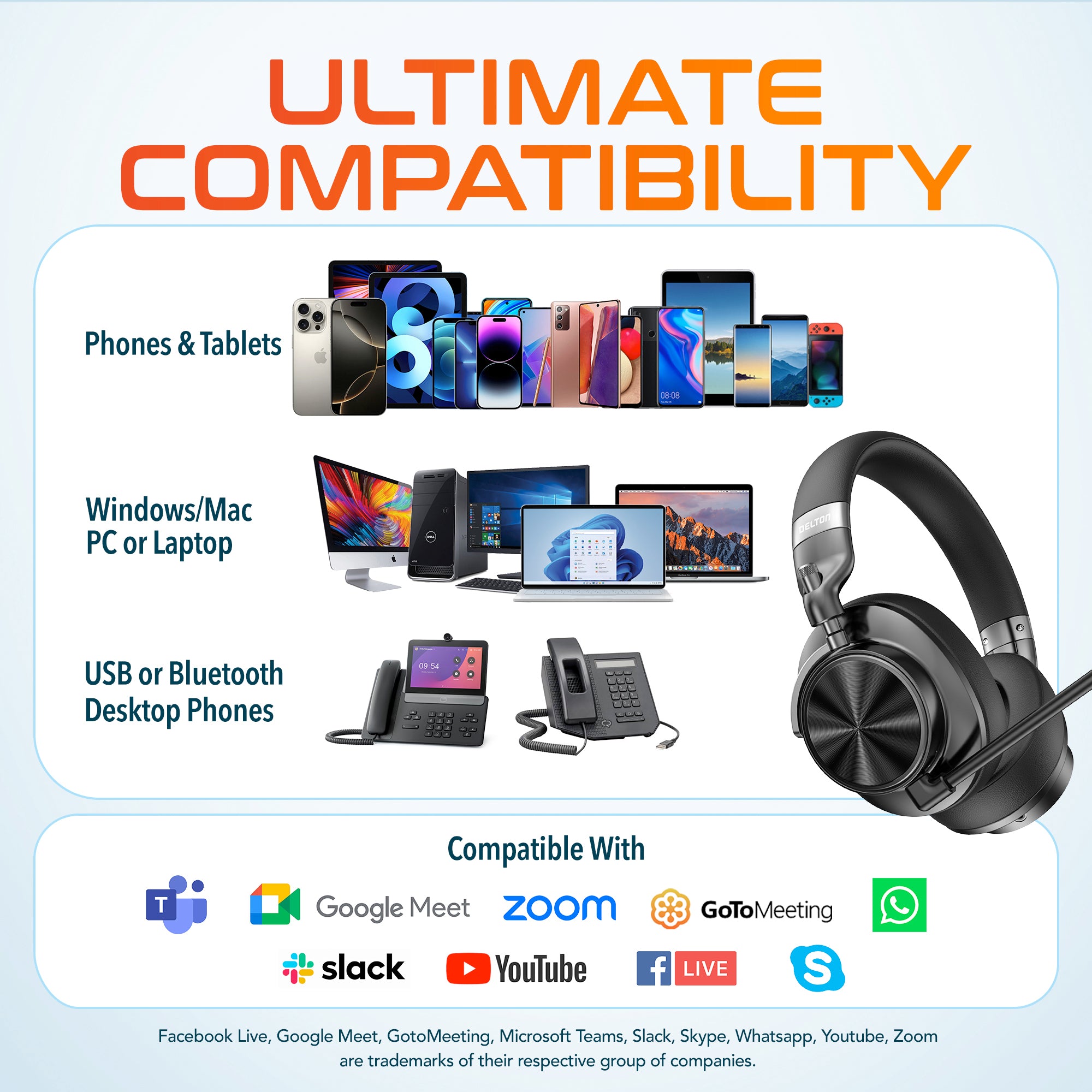 Delton M320 Wireless Hi-Fi Sound Active Noise Cancelling Bluetooth Headphones/Headset