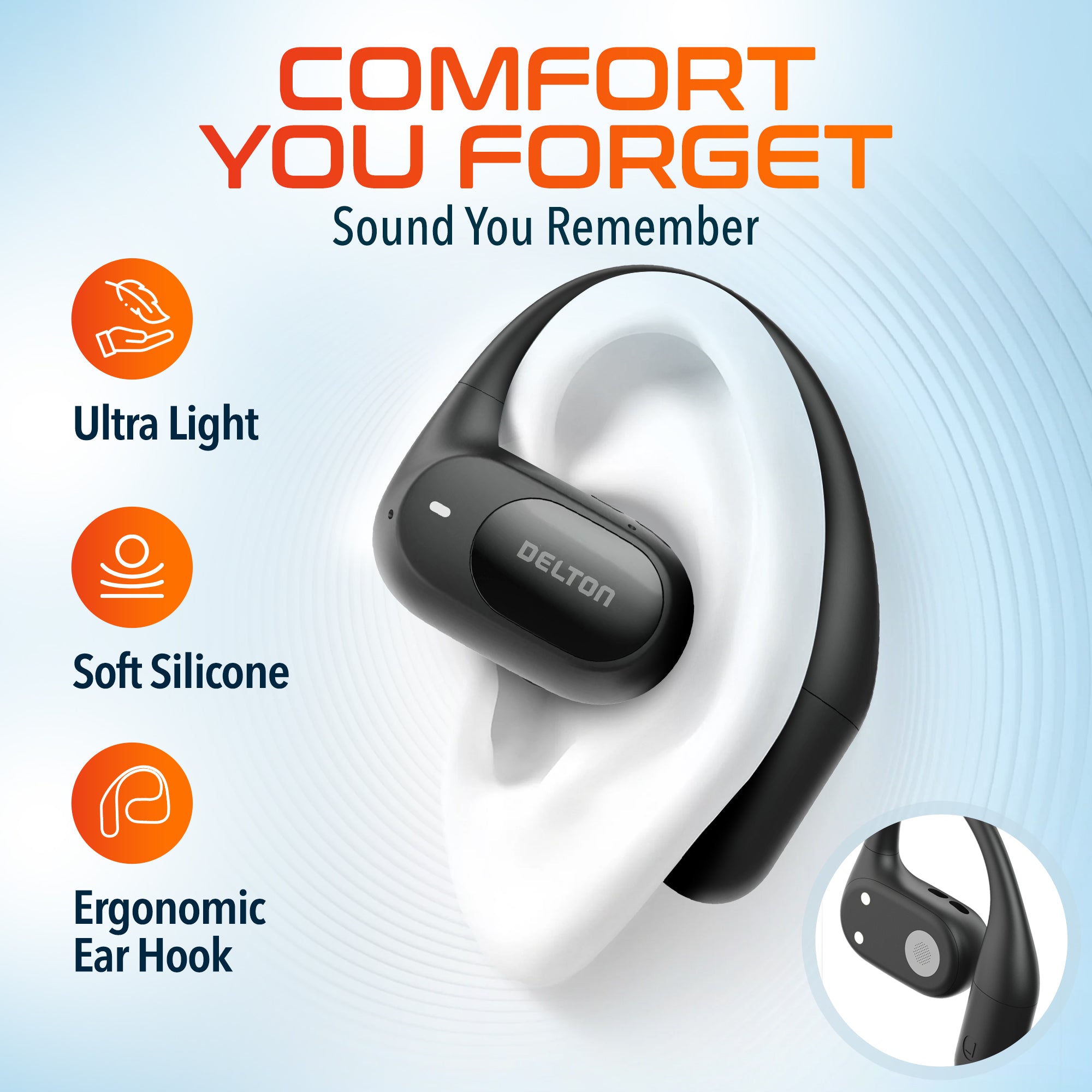 Delton O104 Open-Ear Bluetooth Earbuds/Headphone with Charging Case