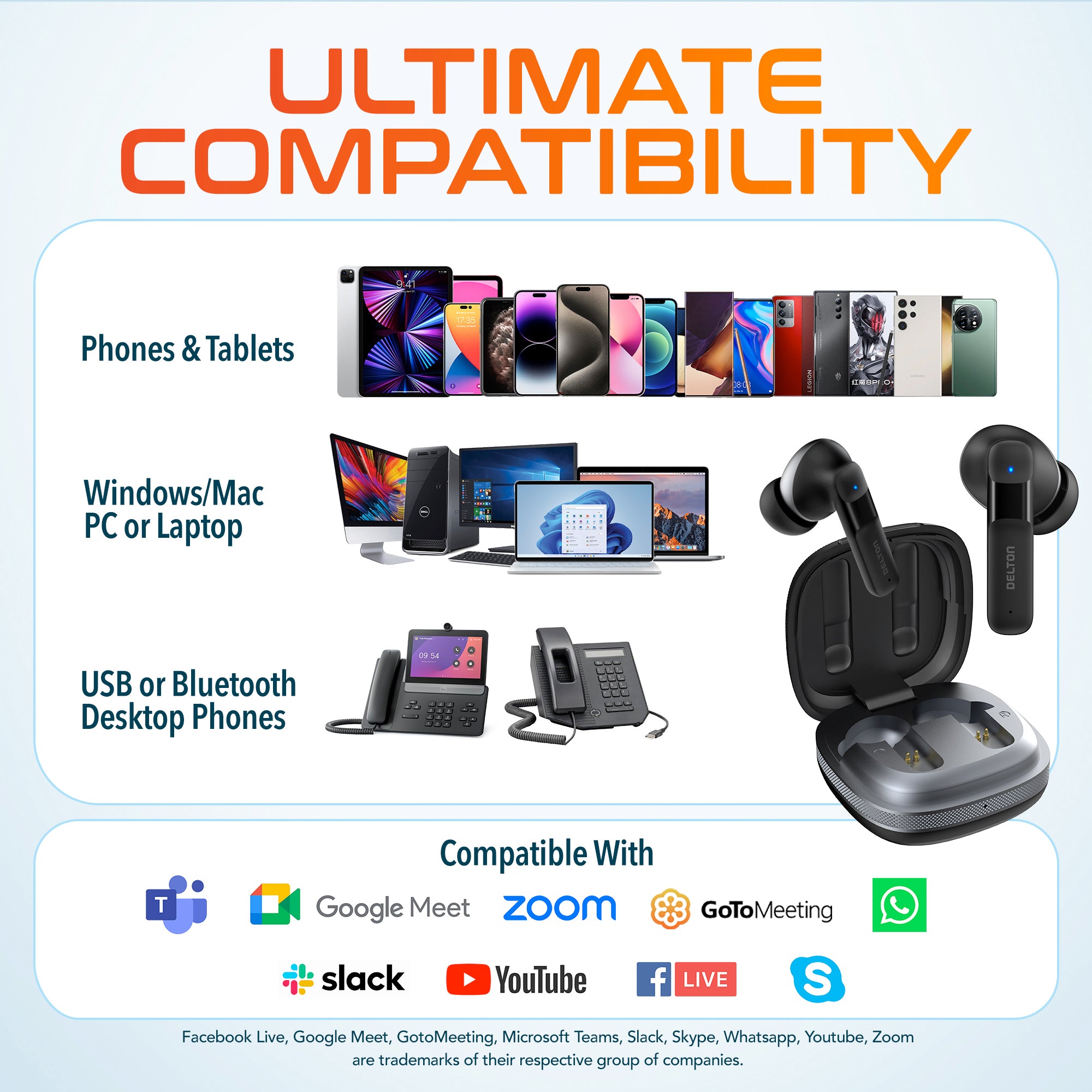 Delton T50 Bluetooth Earpiece/Headphone with Noise-Cancelling Mic & Clear Audio