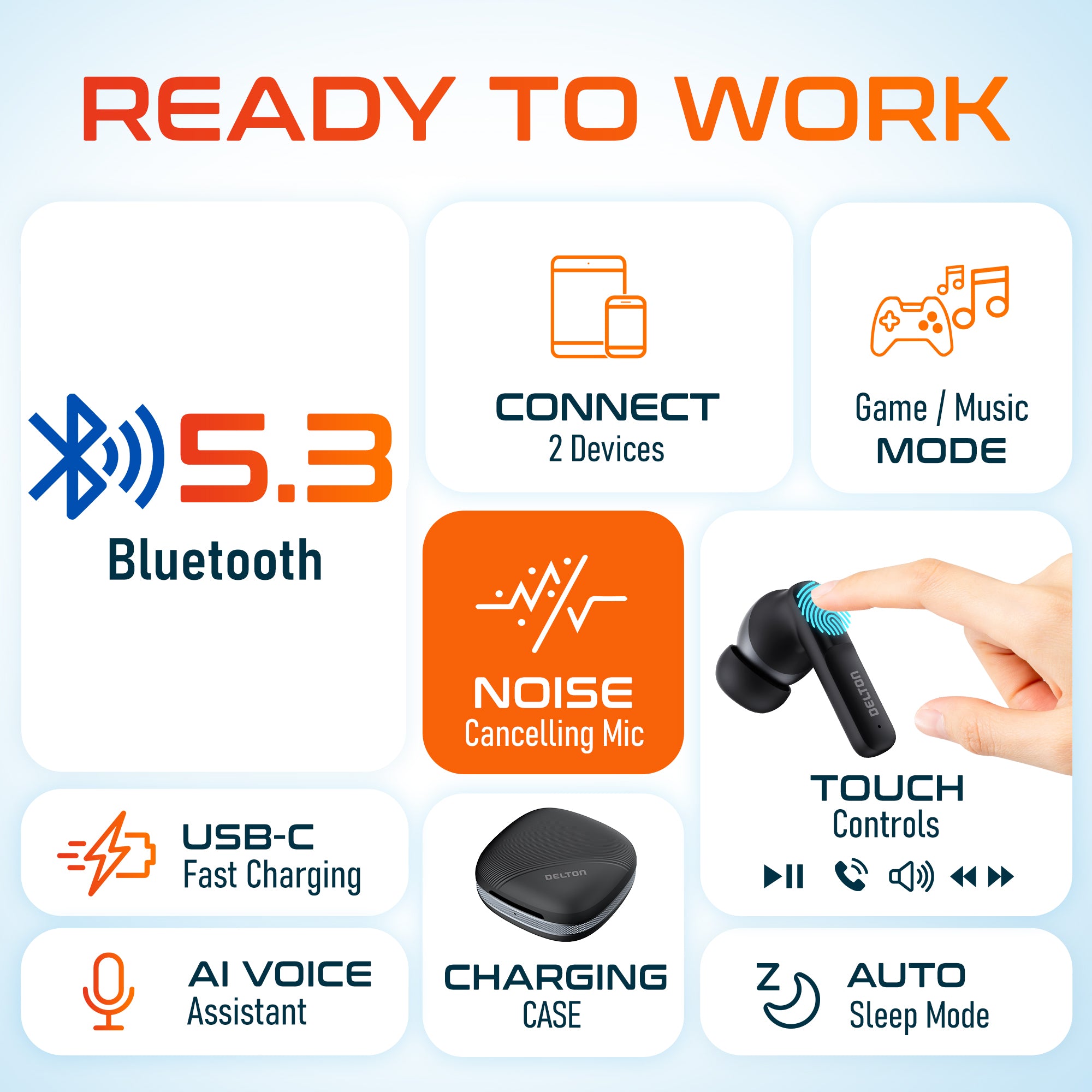 Delton T50 Bluetooth Earpiece/Headphone with Noise-Cancelling Mic & Clear Audio