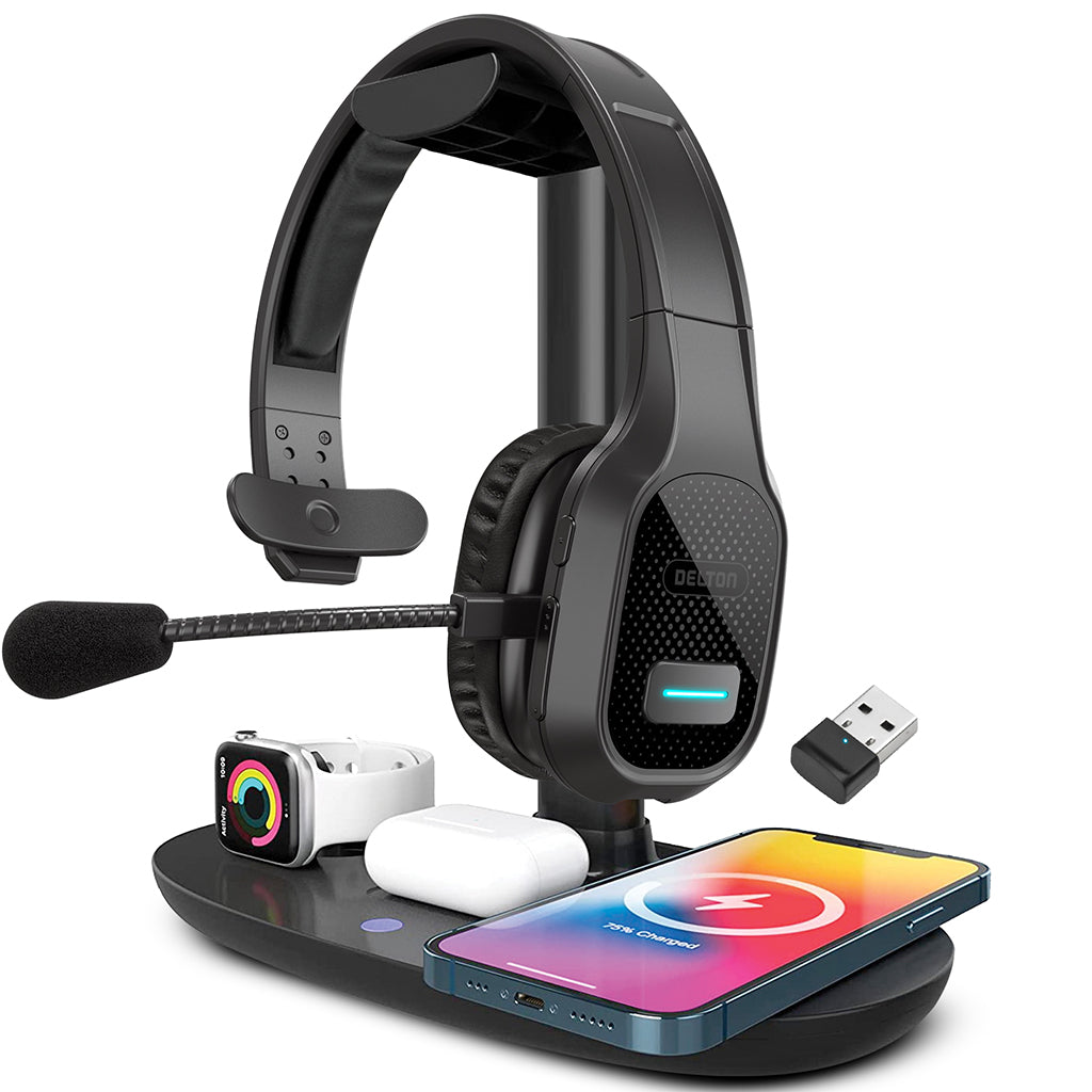 Delton 20X Mono Computer Headset With HS1 Wireless Charging Station, Black