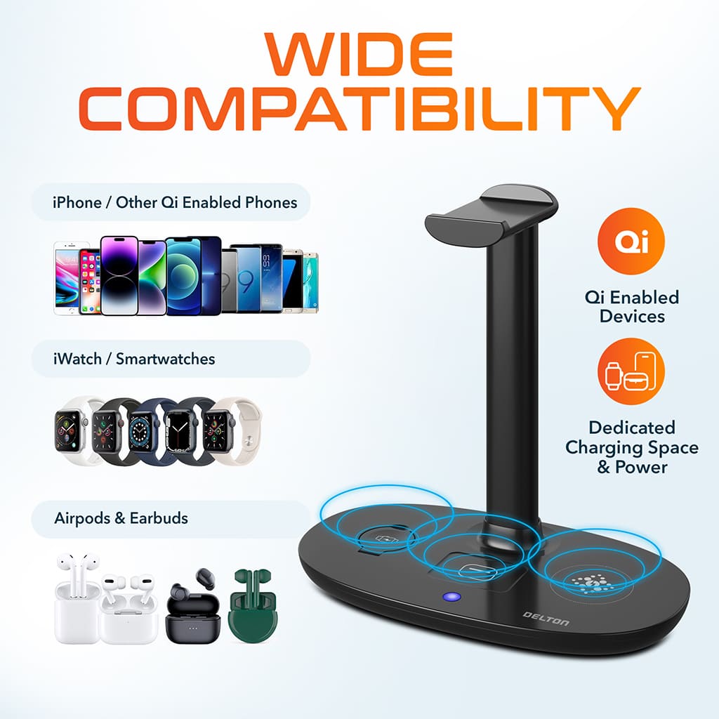 Delton 20X Mono Computer Headset With HS1 Wireless Charging Station, Black