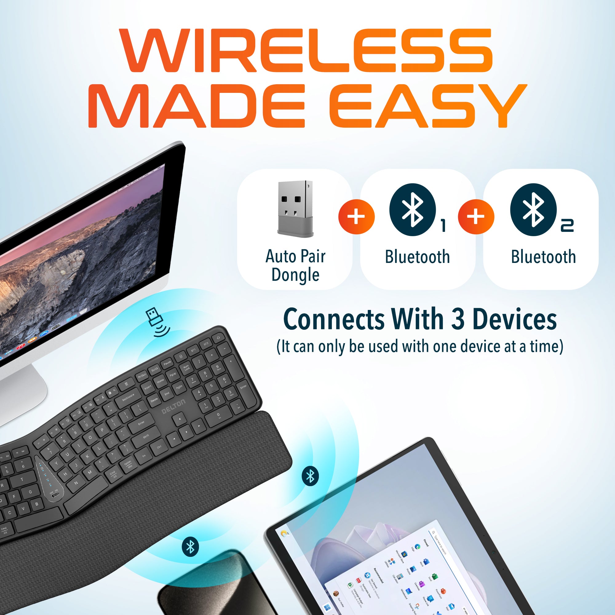 Delton KB250 Wireless Ergonomic Keyboard