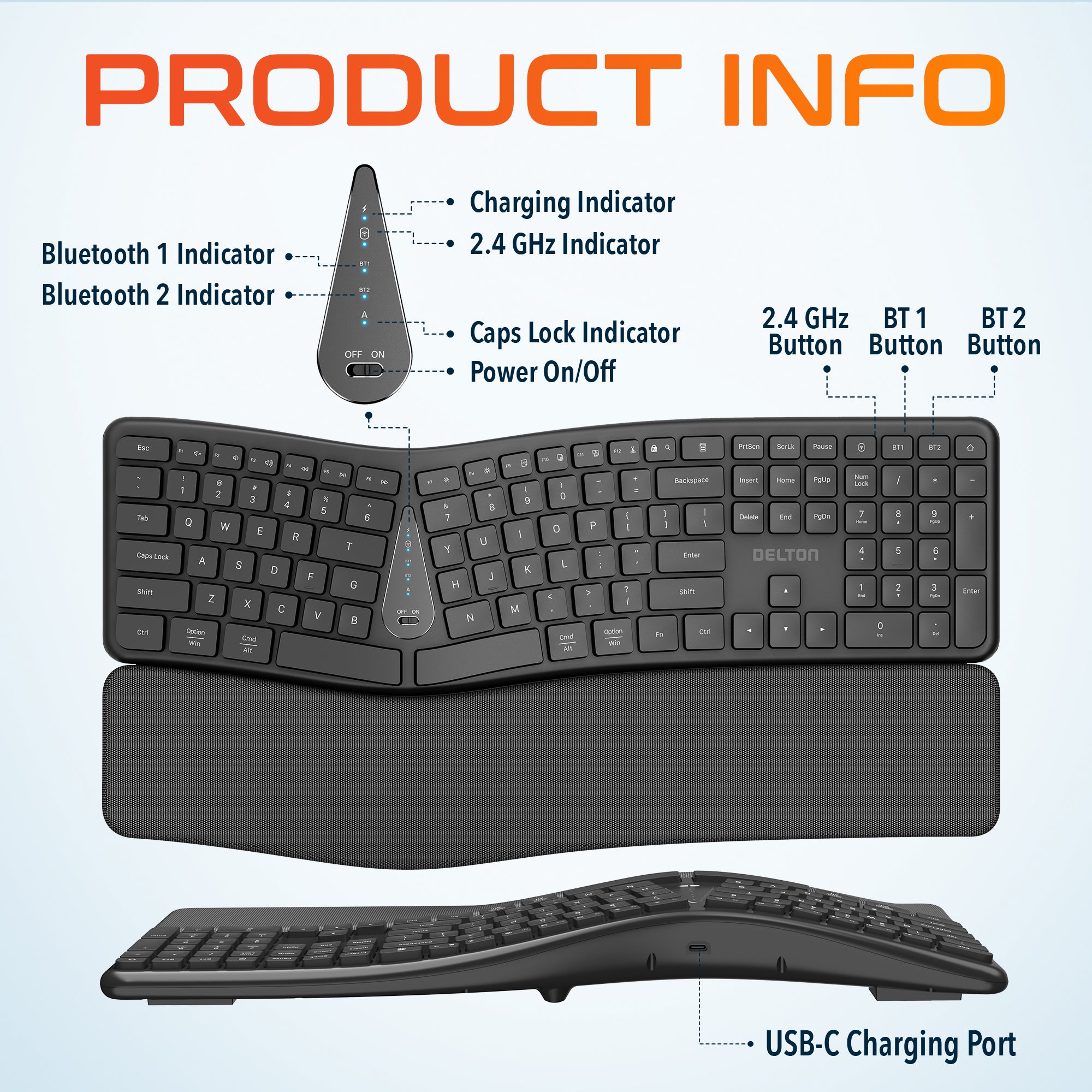 Delton KB250 Wireless Ergonomic Keyboard