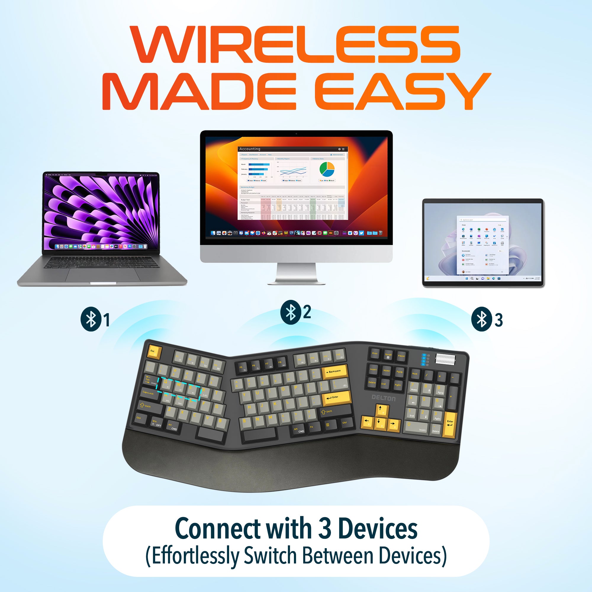 Delton E450 Ergonomic Mechanical Keyboard and Headset Bundle