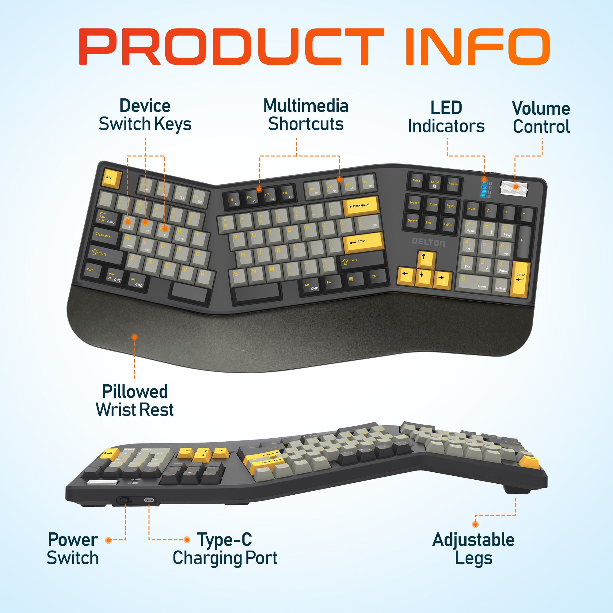 Delton E450 Ergonomic Mechanical Keyboard and Headset Bundle