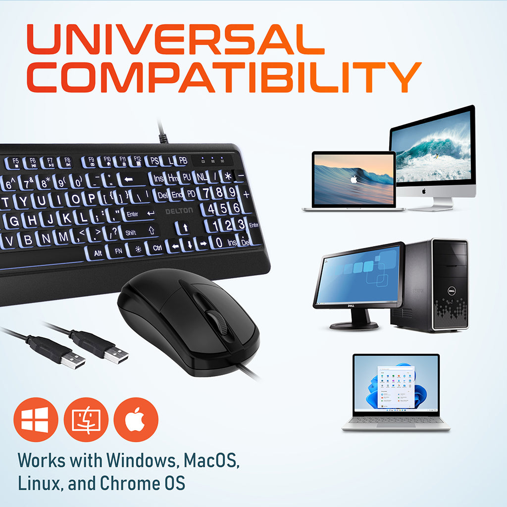 Delton KBM20 Wired Big-Key Backlit Keyboard and Mouse Combo.