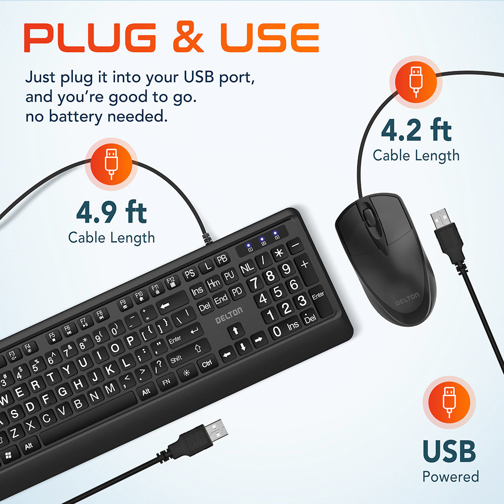 Delton KBM20 Wired Big-Key Backlit Keyboard and Mouse Combo.