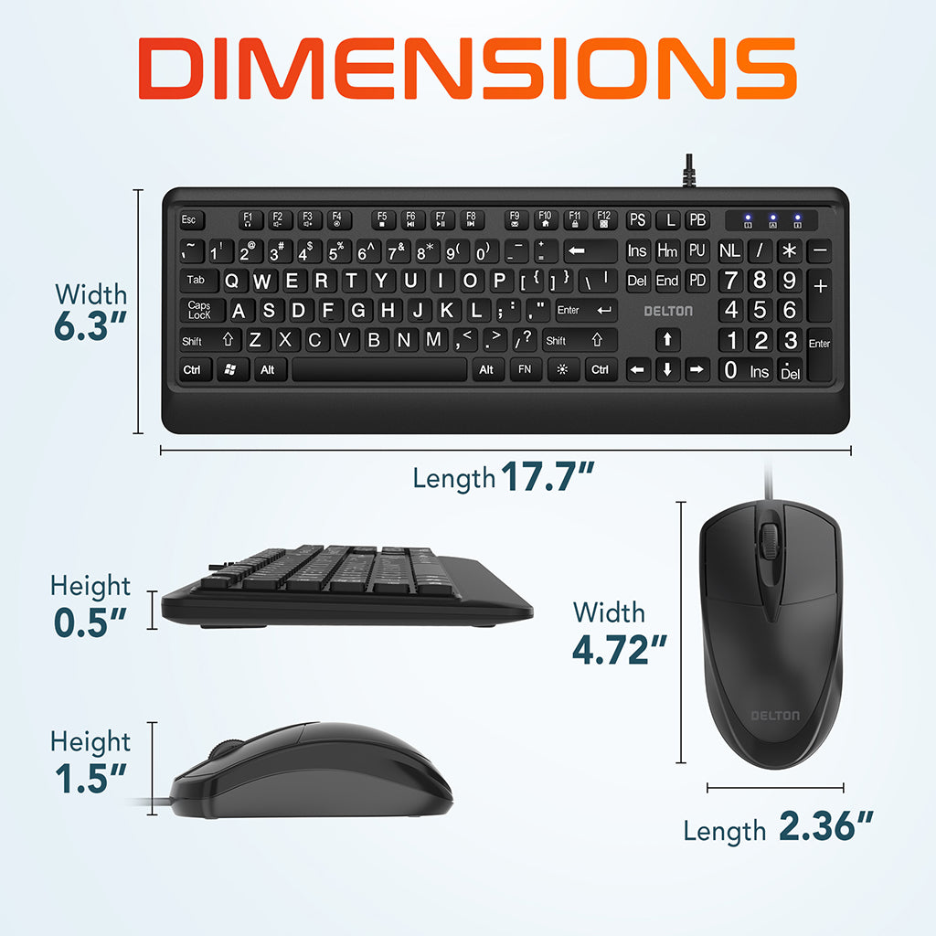 Delton KBM20 Wired Big-Key Backlit Keyboard and Mouse Combo.