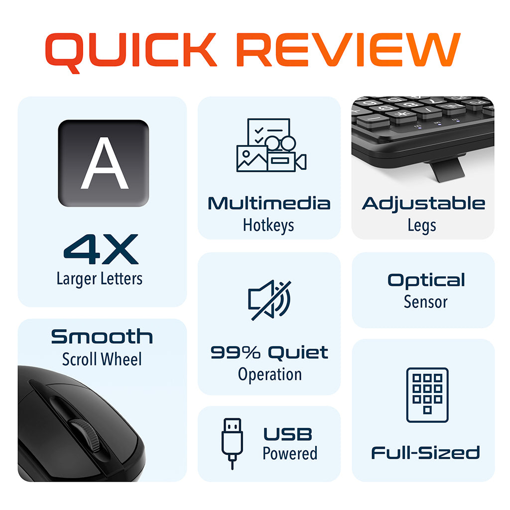 Delton KBM20 Wired Big-Key Backlit Keyboard and Mouse Combo.