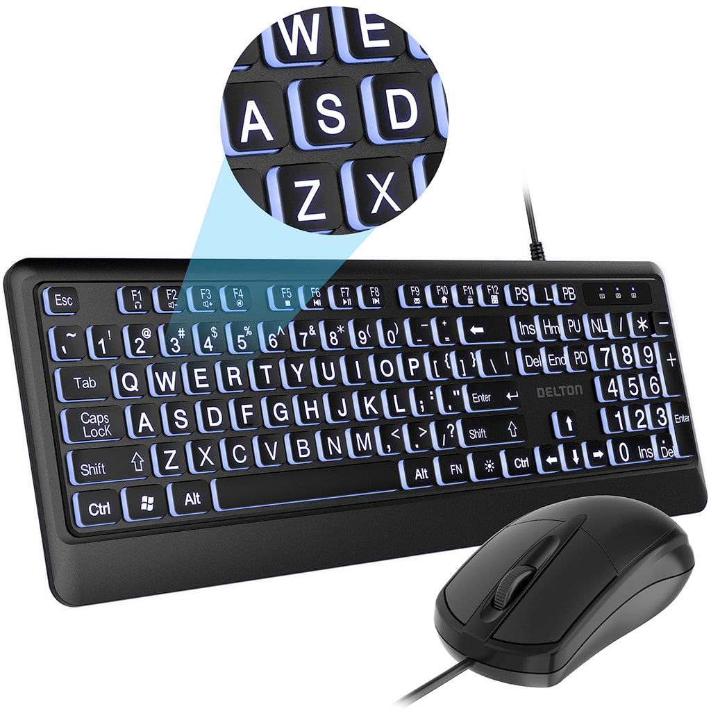 Delton KBM20 Wired Big-Key Backlit Keyboard and Mouse Combo.