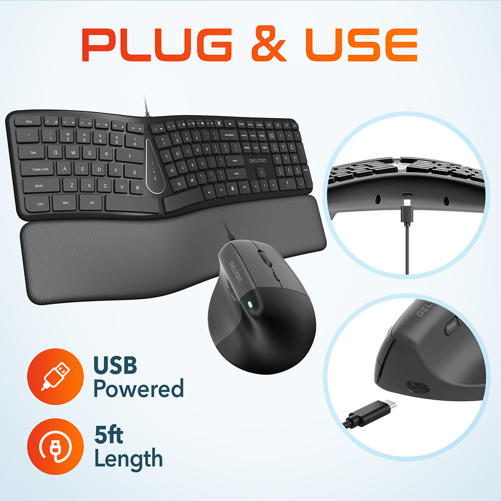 Delton KB250 Ergonomic Wired Keyboard & Mouse Combo
