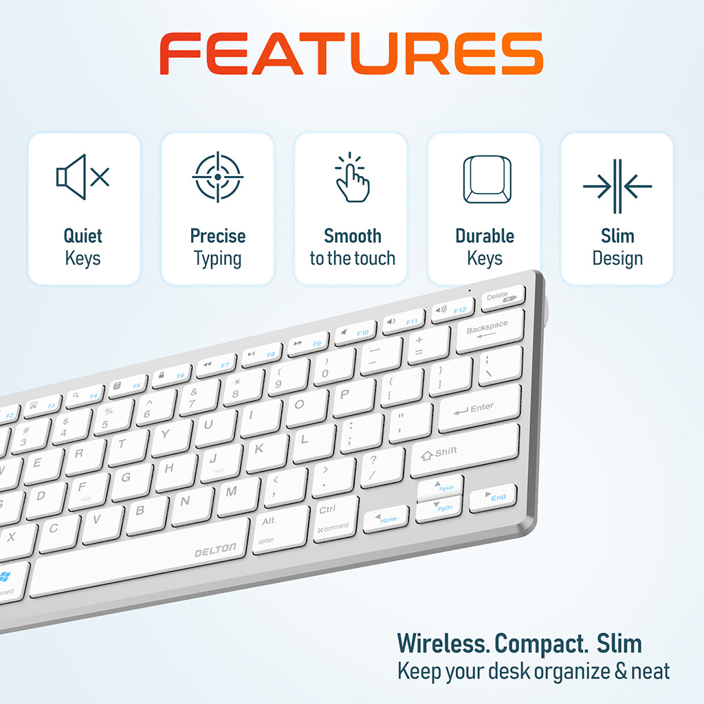 Delton KB35 Wireless Mini Keyboard and Mouse Combo Silver