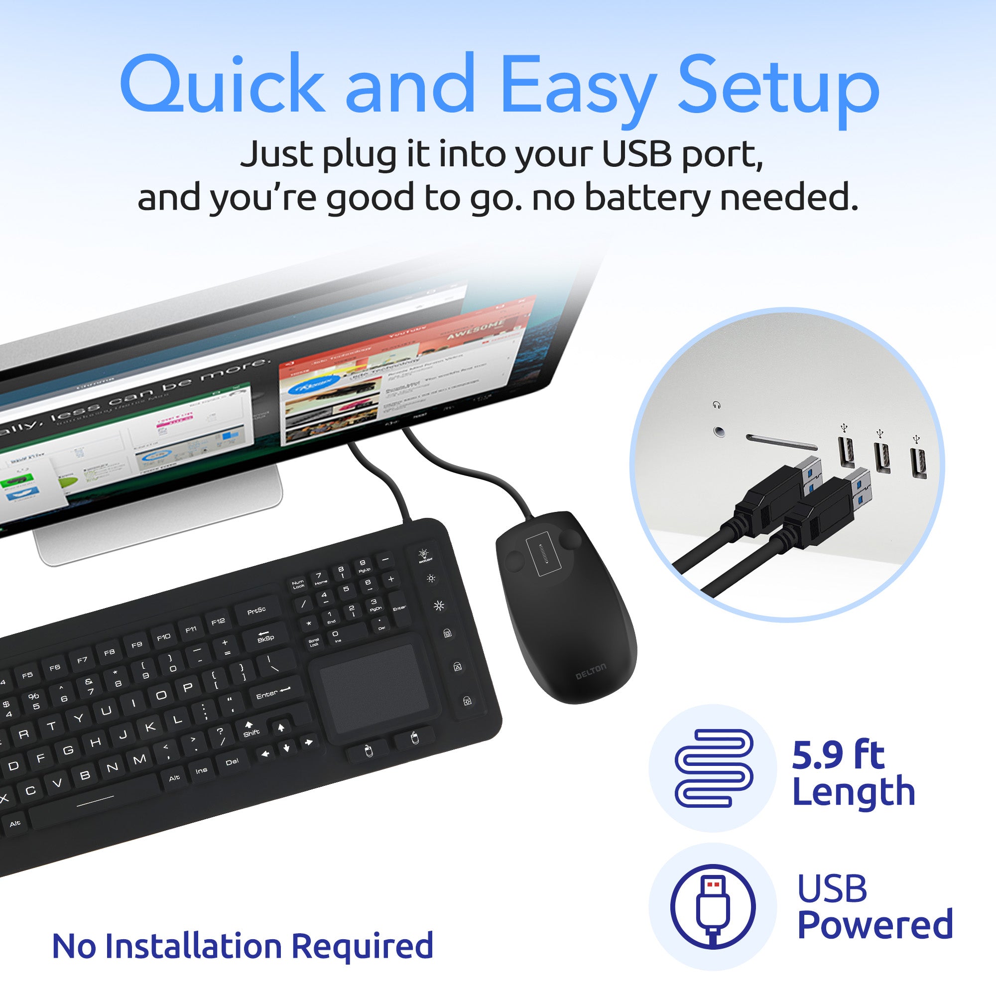 Delton M70/M41 Medical Grade Airtight Waterproof USB Backlit Computer Keyboard & Mouse