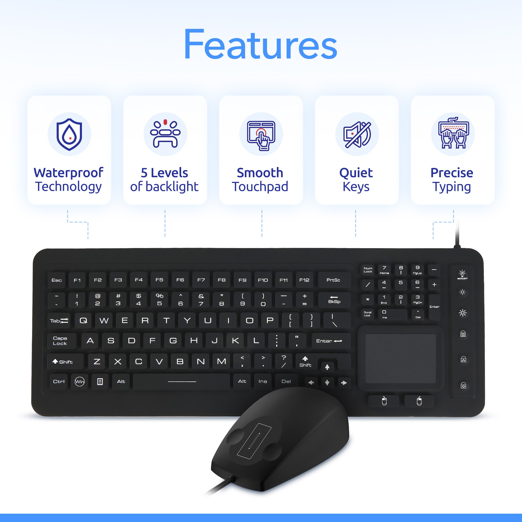 Delton M70/M41 Medical Grade Airtight Waterproof USB Backlit Computer Keyboard & Mouse