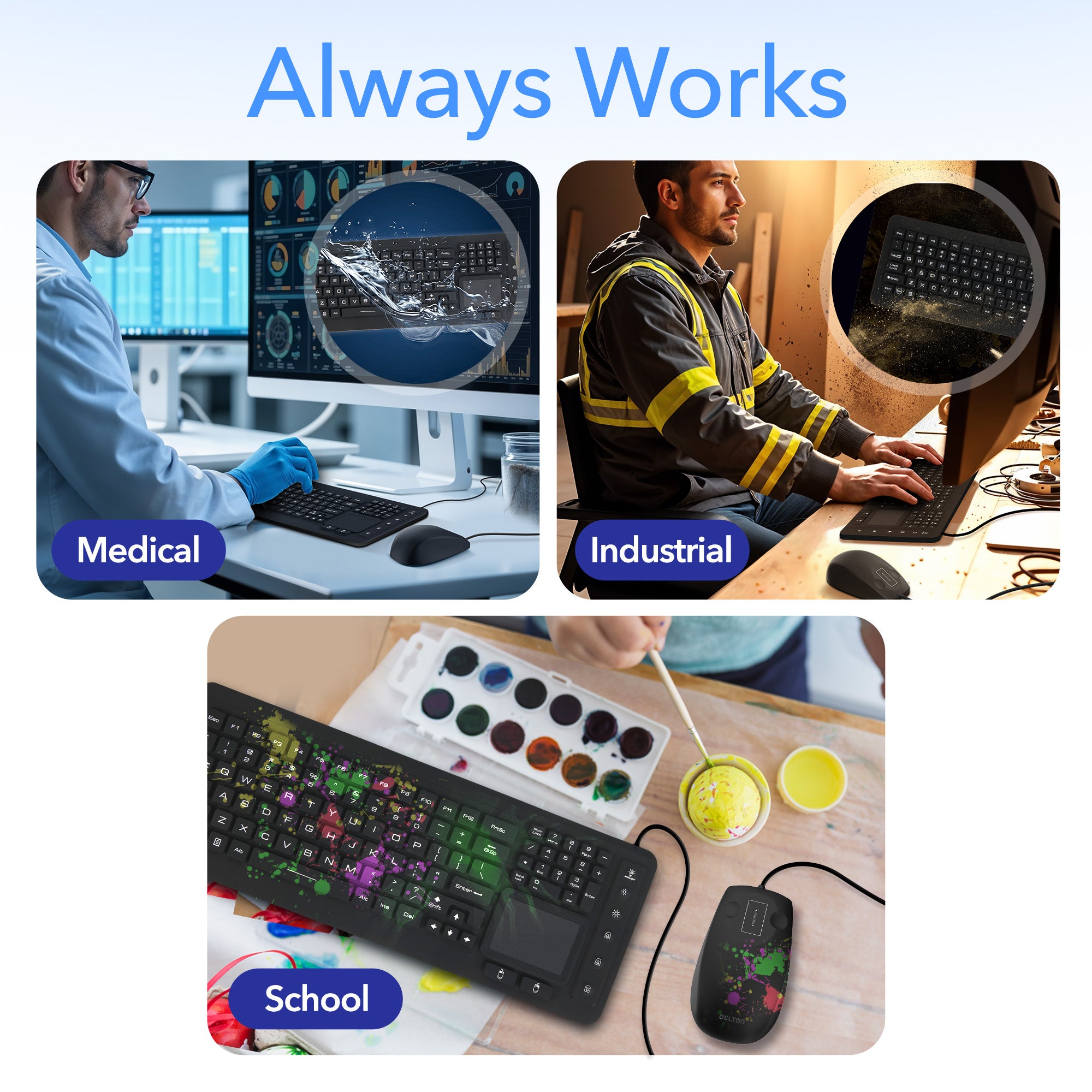Delton M70/M41 Medical Grade Airtight Waterproof USB Backlit Computer Keyboard & Mouse