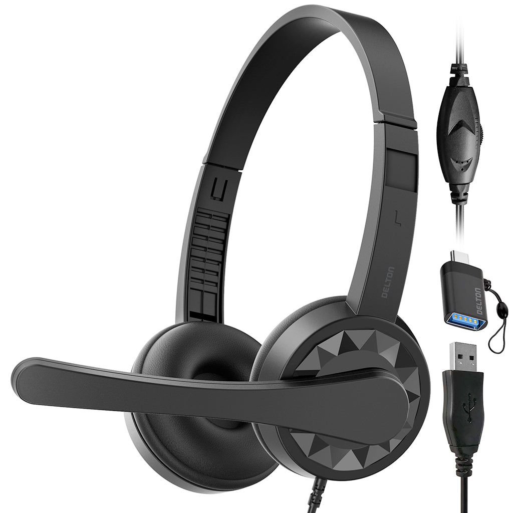 Delton 12Y Computer USB-A Headset + USB-C Adapter