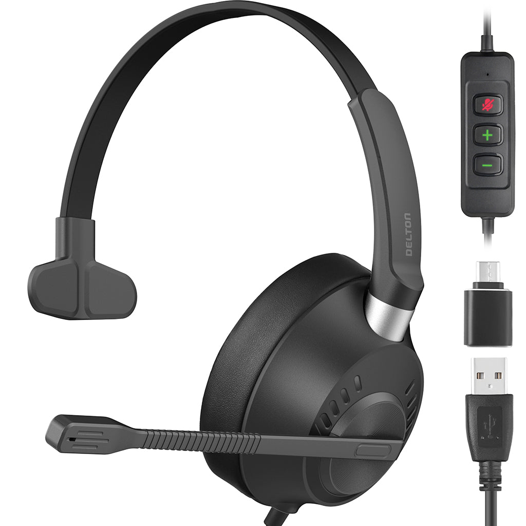 Delton 40Y Noise-Canceling USB-A Headset + USB-C Adapter
