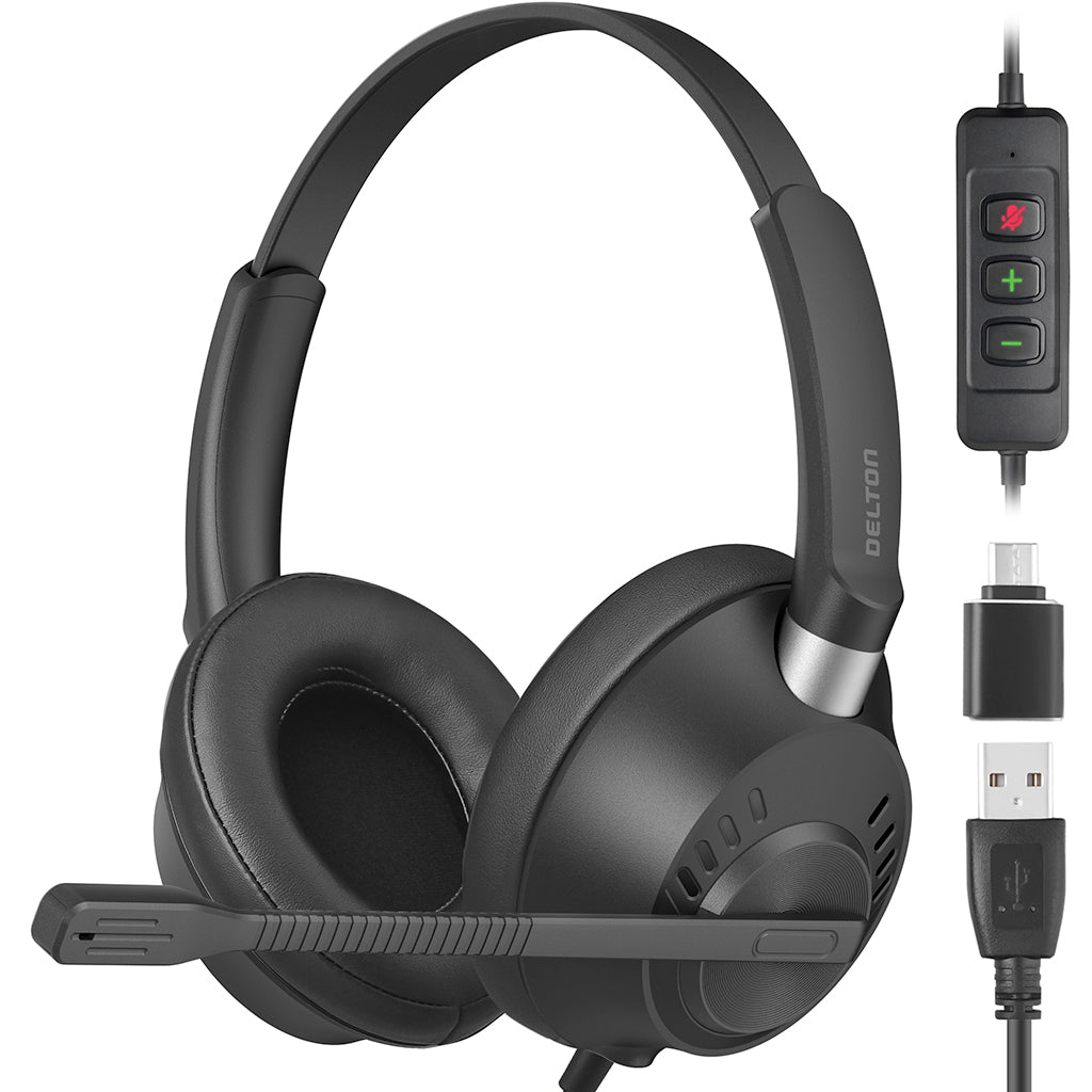 Delton 42Y Noise-Canceling Stereo USB-A Headset + USB-C Adapter