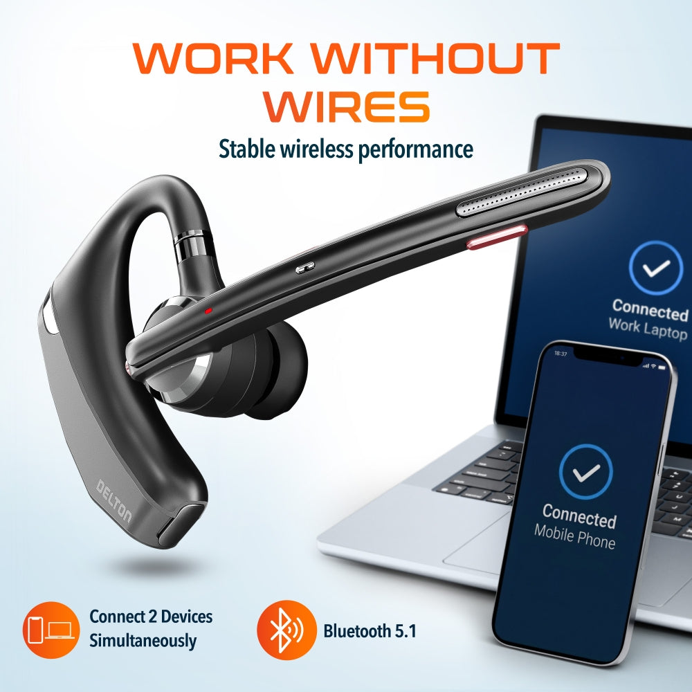 Delton 95X Wireless Noise Canceling MS Team Bluetooth Mono Headset & Charging Case, Black