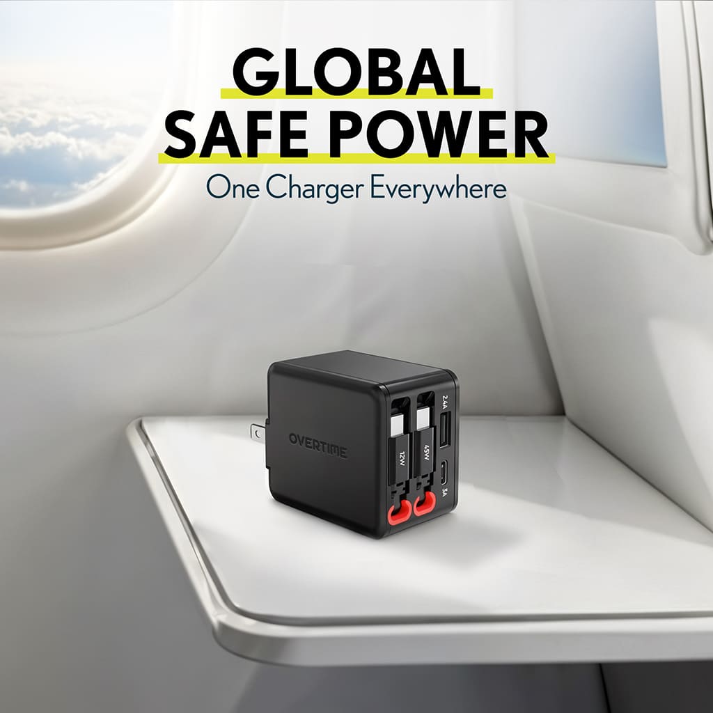 Overtime D36 4-in-1 Retractable 45W Wall Charger with Dual Type-C Cables