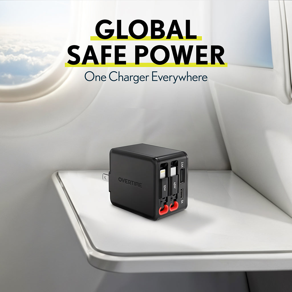 Overtime D36 4-in-1 Retractable 45W Wall Charger with USB-C and Lightning Cables