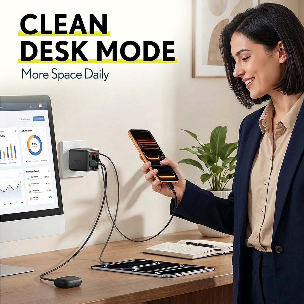 Overtime D36 4-in-1 Retractable 45W Wall Charger with USB-C and Lightning Cables