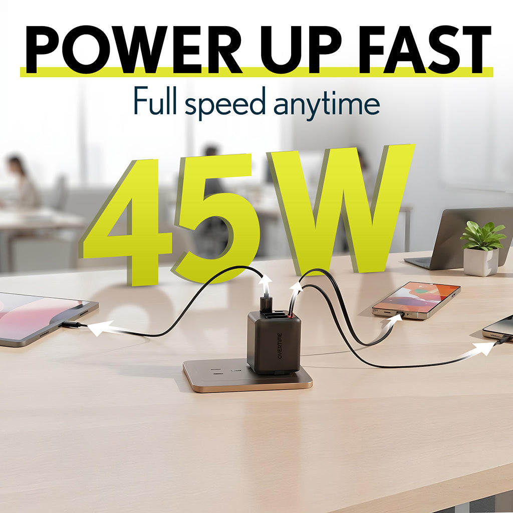 Overtime D36 4-in-1 Retractable 45W Wall Charger with USB-C and Lightning Cables
