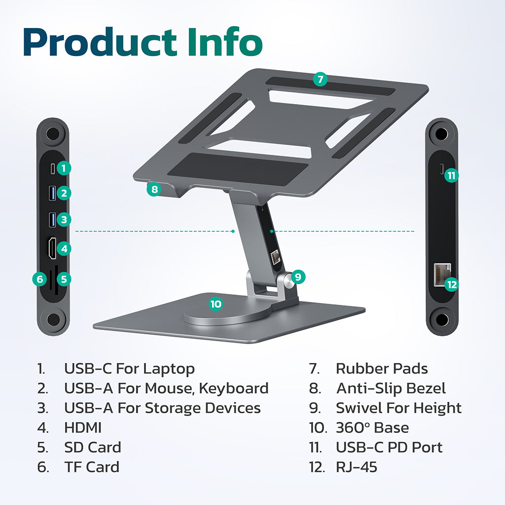 Purely L107 Ergonomic Laptop/ Tablet stand 8-in-1 Docking Station