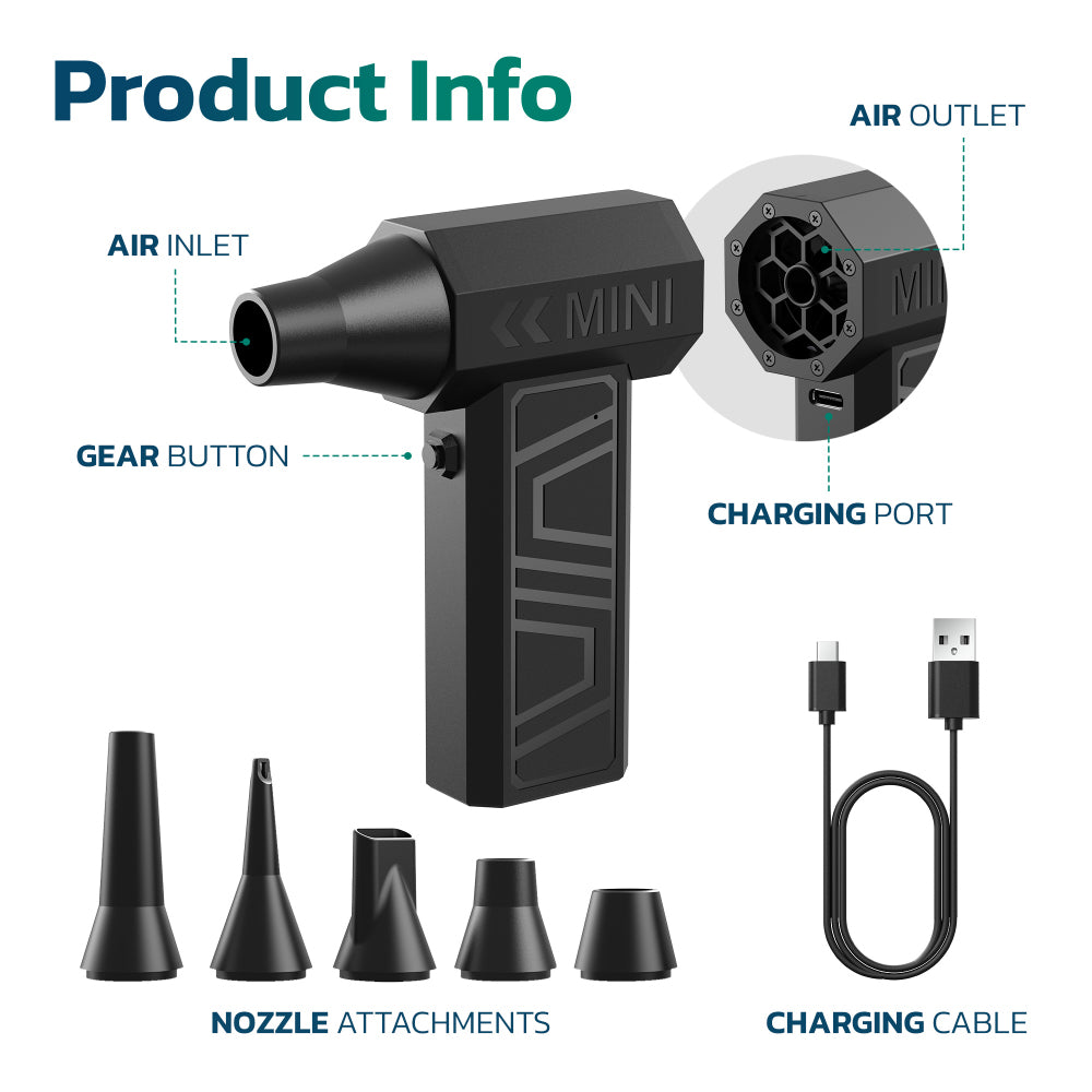 Purely D40 Portable Wireless Air Duster - 105,000 RPM High-Speed Handheld Dust Blower