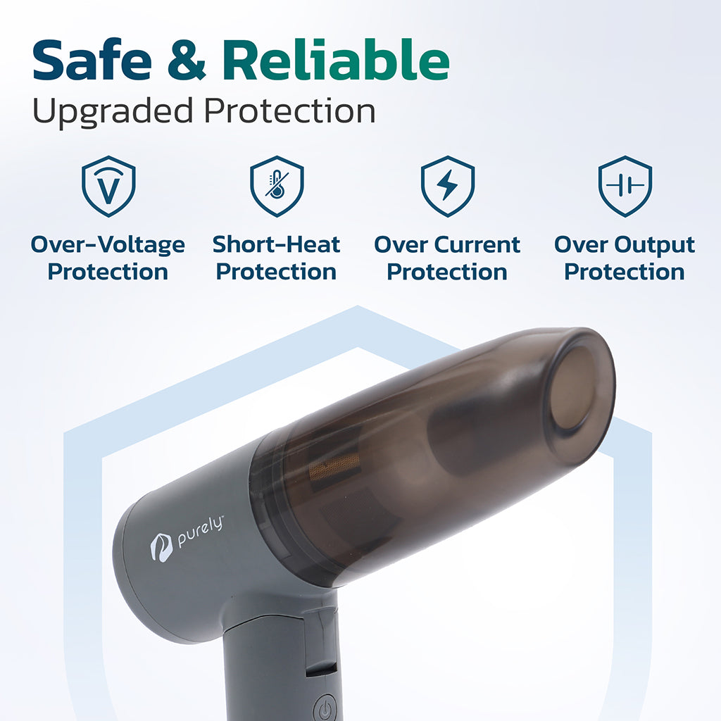 Purely C215, 80W, 120,000 RPM Small Portable Vacuum and Can-less Air Duster with Bag, Gray