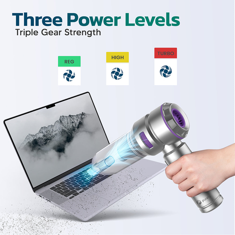 Purely C220, 100W, 90,000 RPM Small Portable Vacuum and Can-less Air Duster with Zipper Case, Silver