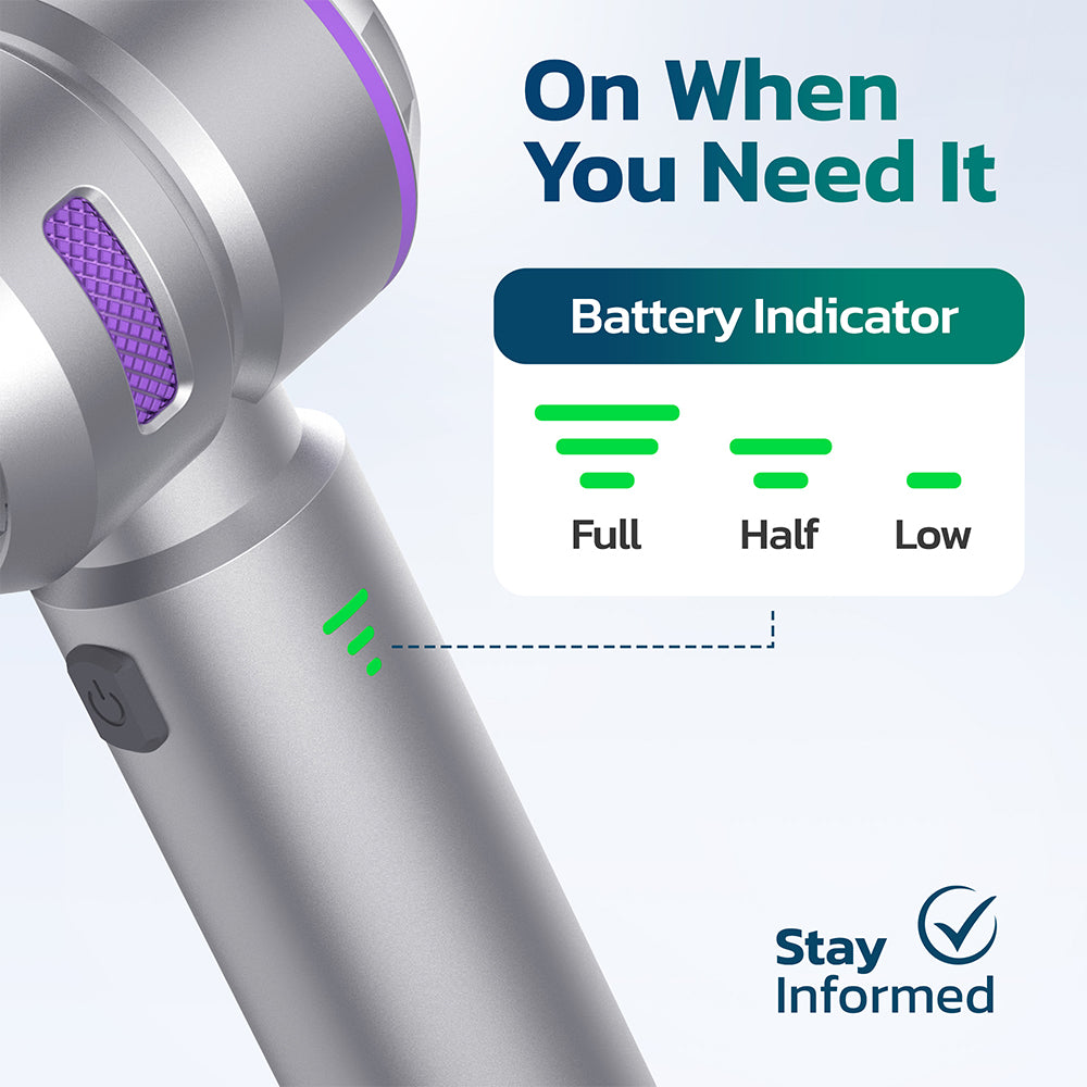 Purely C220, 100W, 90,000 RPM Small Portable Vacuum and Can-less Air Duster with Zipper Case, Silver