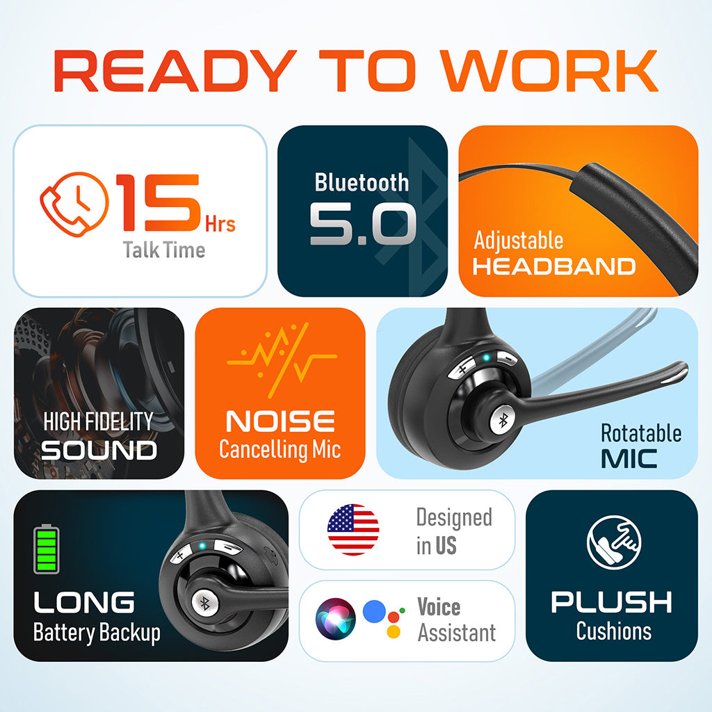 Delton 10X Wireless Noise Canceling Bluetooth Computer Headset, Black