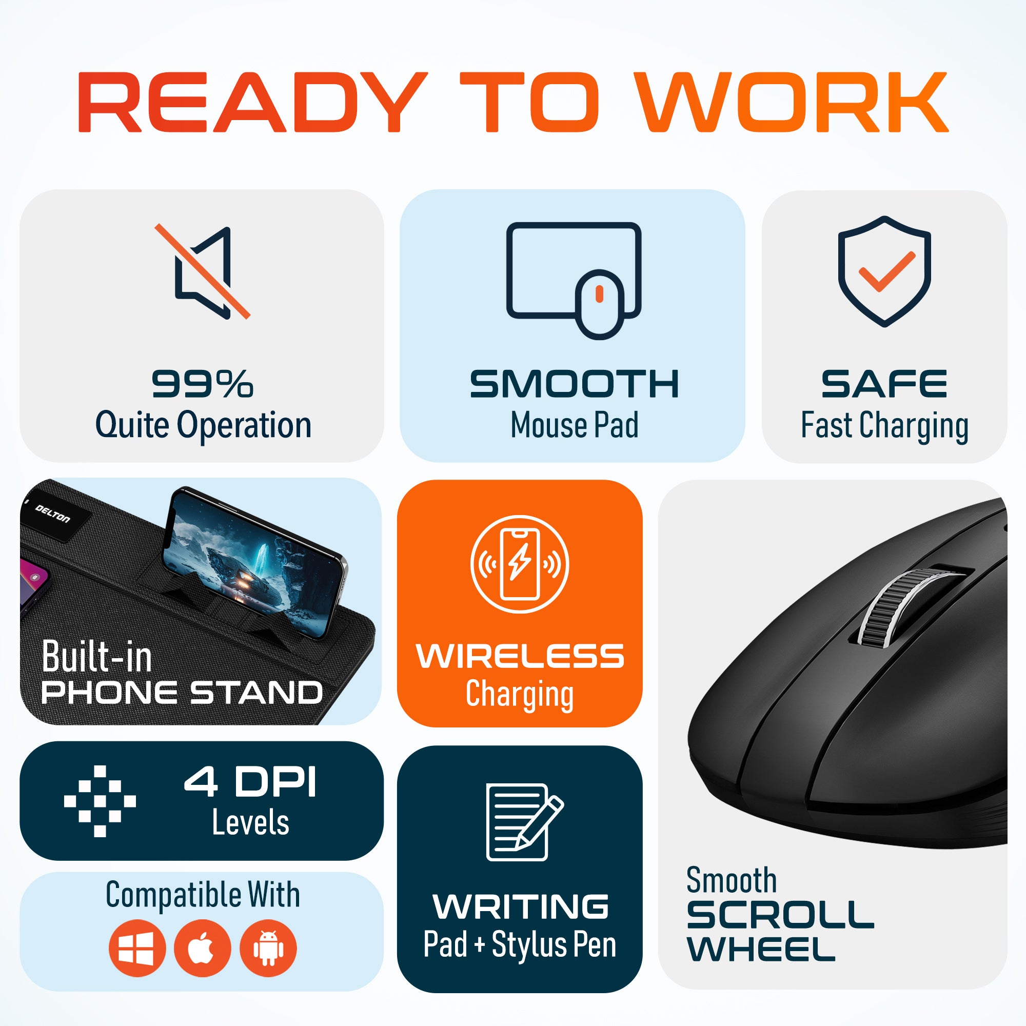 Delton S8/D101 Wireless Mouse and Non-Skid Mouse Pad