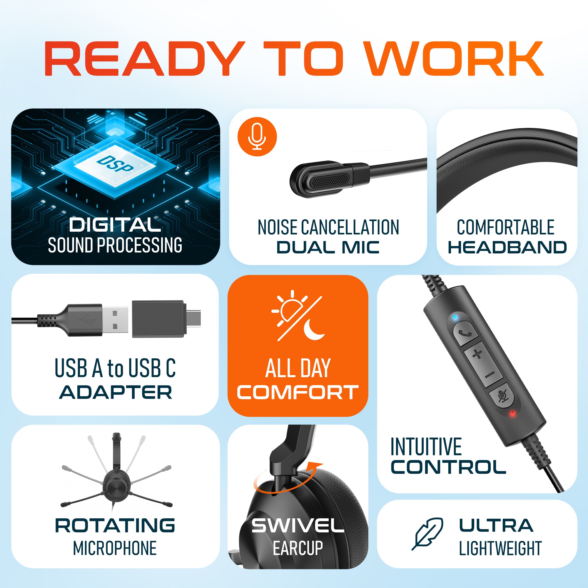 Delton 32Y Stereo USB-A Headset + USB-C Adapter