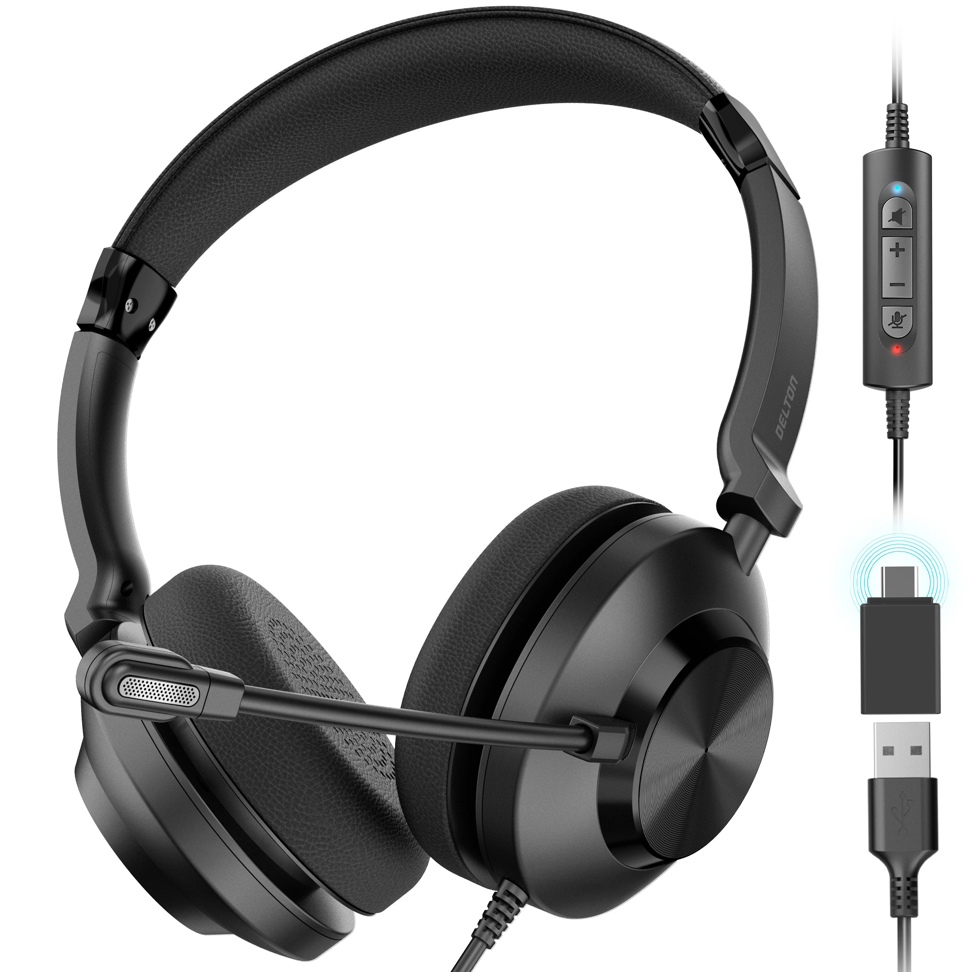Delton 32Y Stereo USB-A Headset + USB-C Adapter